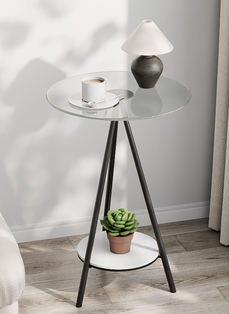 Sharpdo Tempered Glass Double Layer Round Table, Easy to Assemble, with Two Panels for Storage and Display, Suitable for Furniture Living Room and Home Office - Image 1