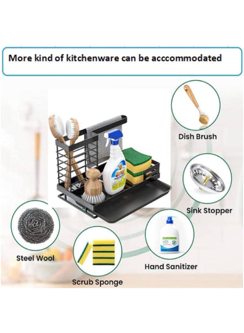 KASTWAVE حامل حوض المطبخ، منظم حوض المطبخ، حامل إسفنجة حوض المطبخ مع صينية تصريف، حامل فرشاة إسفنج المطبخ لتخزين تنظيم المطبخ، مستلزمات المنزل - Image 5