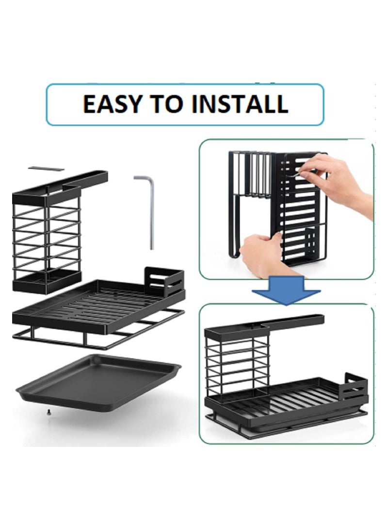 KASTWAVE حامل حوض المطبخ، منظم حوض المطبخ، حامل إسفنجة حوض المطبخ مع صينية تصريف، حامل فرشاة إسفنج المطبخ لتخزين تنظيم المطبخ، مستلزمات المنزل - Image 3