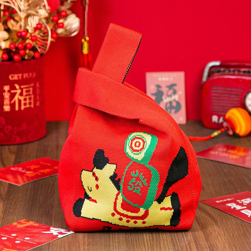 Chinese New Year Red Festive Knitted Tote Bag - Image 4