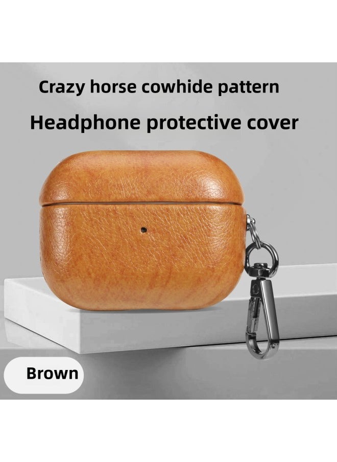 Generic - Full Cover Cowhide Protective Case For Apple Airpods Pro 2 3 And Airpods 4 Leather Shell Portable Design Handmade Craftsmanship-Color:Brown-Applicable Model:Airpods Pro - Image 1