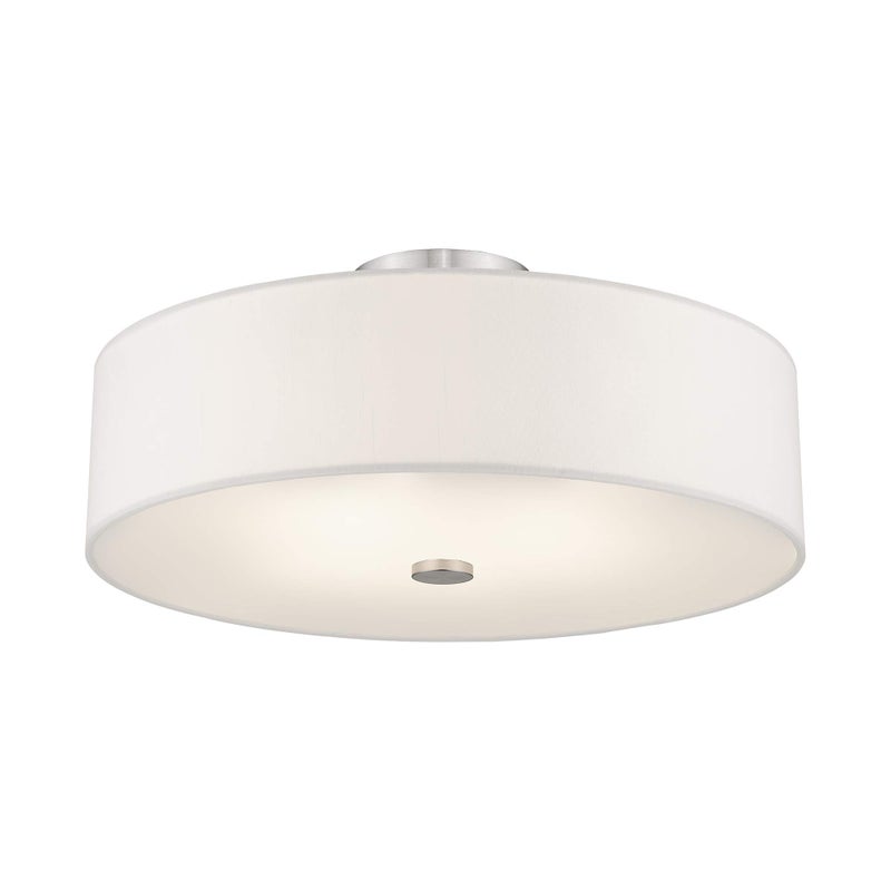 Livex Lighting 51055-91 Meridian Collection 4-Light Semi Flush Mount Ceiling Fixture with Off-White Fabric Hardback Drum Shade, Brushed Nickel - Image 4