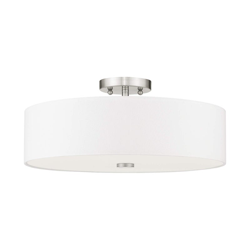 Livex Lighting 51055-91 Meridian Collection 4-Light Semi Flush Mount Ceiling Fixture with Off-White Fabric Hardback Drum Shade, Brushed Nickel - Image 2