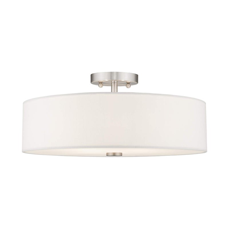 Livex Lighting 51055-91 Meridian Collection 4-Light Semi Flush Mount Ceiling Fixture with Off-White Fabric Hardback Drum Shade, Brushed Nickel - Image 3