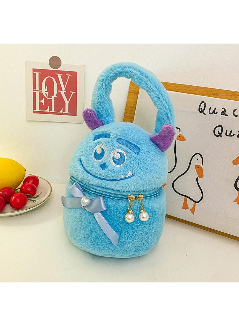 Y&D Cute Plush Makeup Bag handbag  Open Flat Travel Toiletry Accessories Organizer Cosmetic Pouch with Handle for Cosmetics Brushes Toiletry Jewelry  - Image 1