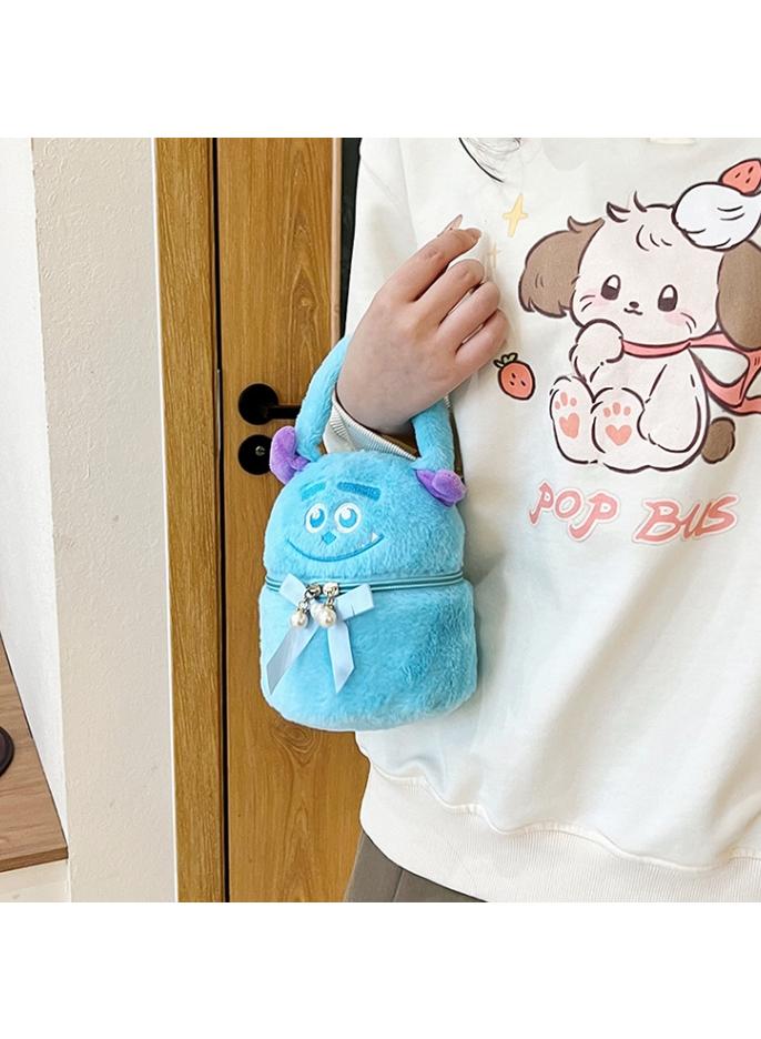 Y&D Cute Plush Makeup Bag handbag  Open Flat Travel Toiletry Accessories Organizer Cosmetic Pouch with Handle for Cosmetics Brushes Toiletry Jewelry  - Image 2