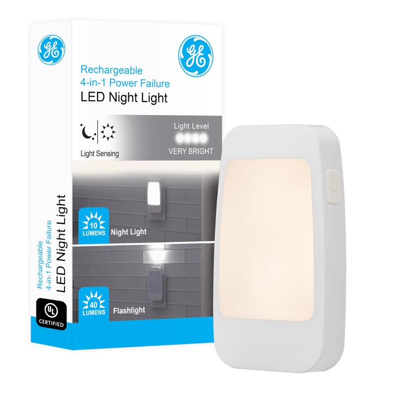GENERAL ELECTRIC GE 4-in-1 LED Power Failure Night Light, Dusk-to-Dawn Sensor, Foldable Plug, Portable, Flashlight, Ideal for Storm, Outage, Emergency, Blackout, Hurricane, Tornado, White, 29679 - Image 1