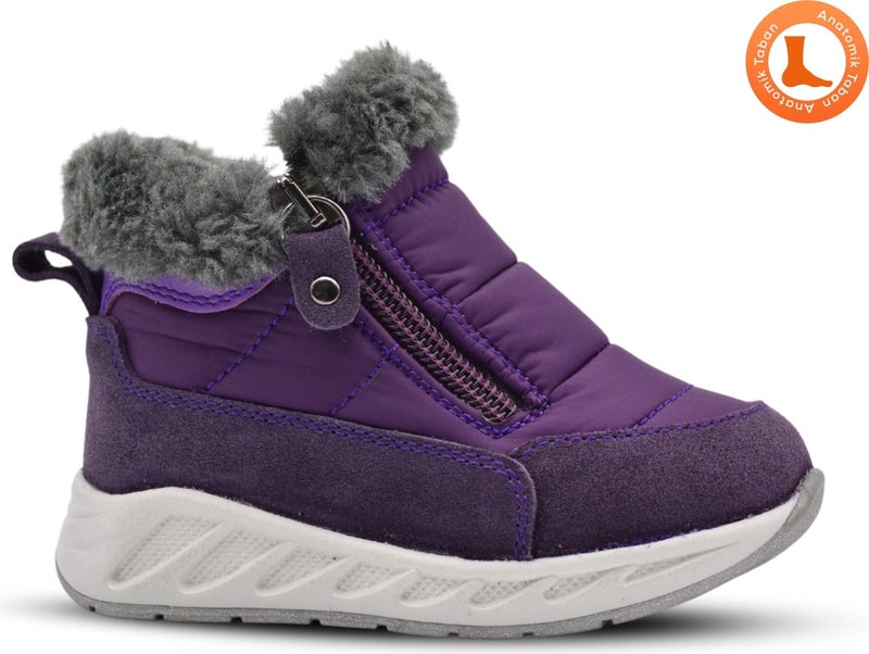 Kids A More Manarola Double Zipper Plush Furry Parachute Fabric Girls Boots Purple - Image 1