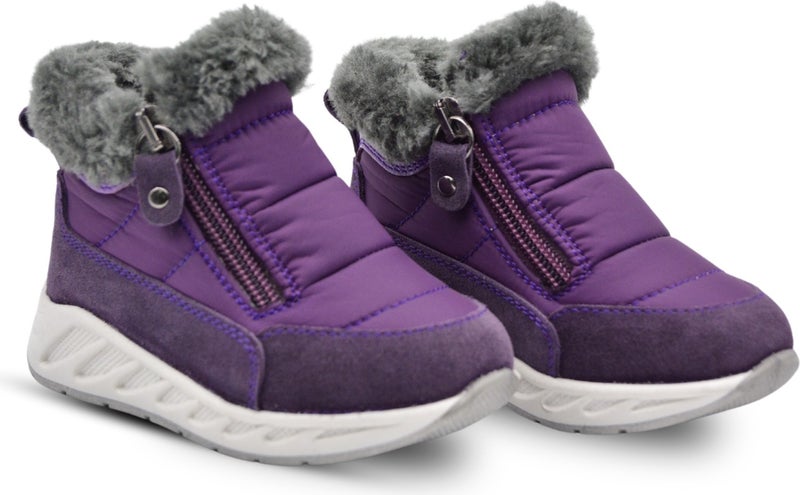 Kids A More Manarola Double Zipper Plush Furry Parachute Fabric Girls Boots Purple - Image 5