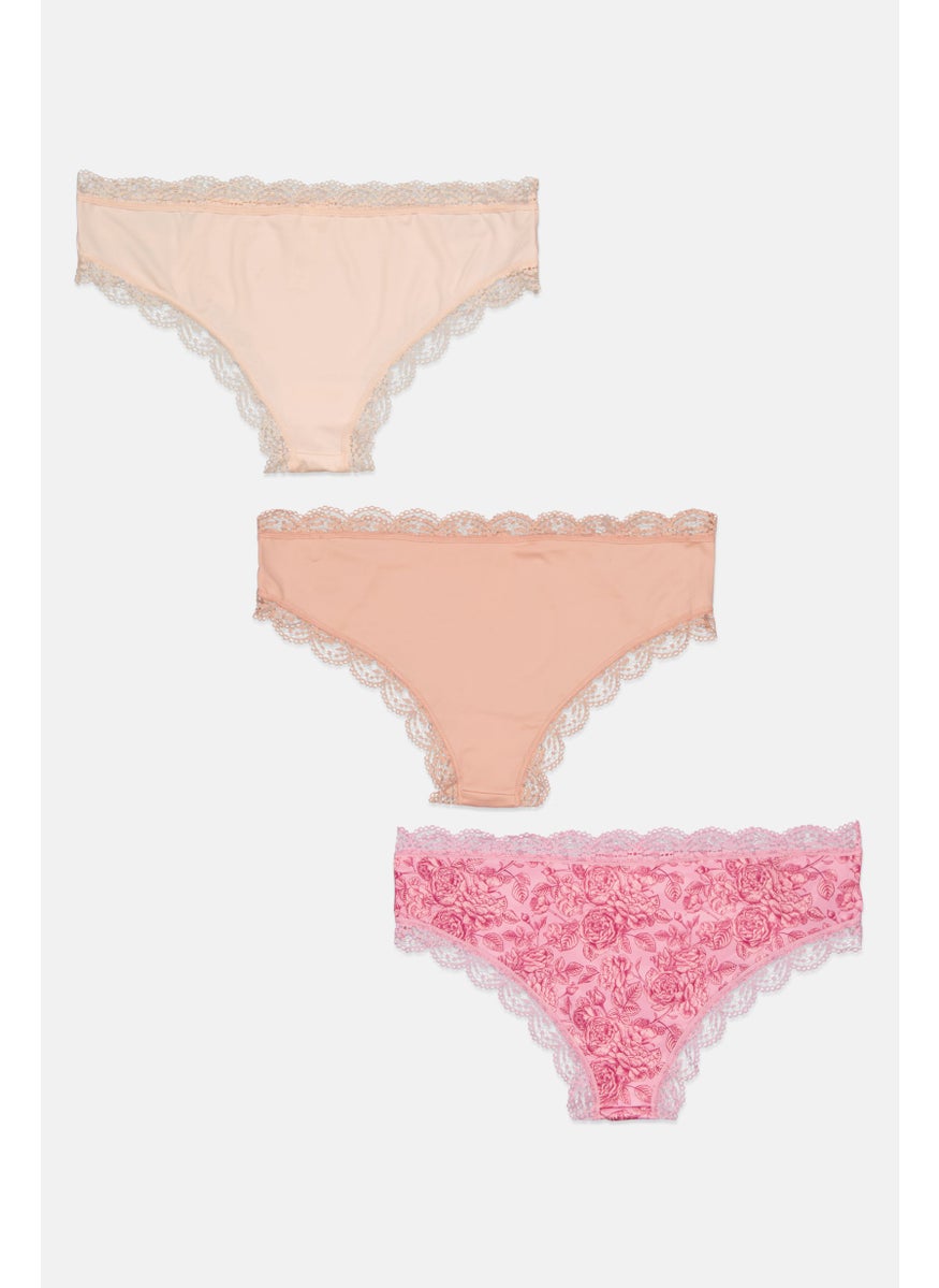 French Affair Women 3 Pieces Embroidered Pull On Panties, Pink  - Image 2