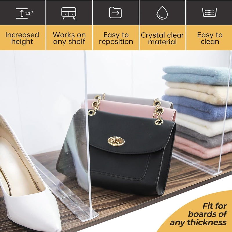ROUFA Acrylic Shelf Dividers for Closet Shelf Organizer, 10Pcs Clear Wood Closet Divider Separator for Storage and Organization, Bedroom Organizer for Any Thickness of Shelves, 11.8''x11'' - Image 4