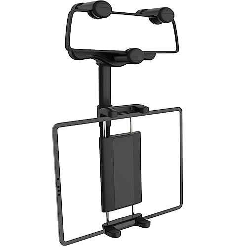 Cuxwill Car Rear View Mirror Phone Holder Tablet Mount for 4-13" iPad & Cell Phone, 360° Rotatable Retractable Car Truck Holder Rearview Mount for iPad Pro 12.9 Air Mini, Galaxy Z Fold 4 3, iPhone etc - Image 1