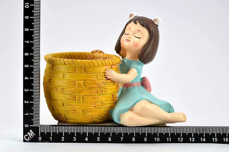 HC VILLA Resin Beautiful Handcraft Nature Friendly and Peaceful Cute Dreaming Fairy Girl with Succulent Basket Planter Pot (Without Plant, 12X12X10, Blue-Yellow), 1 Piece - Image 3