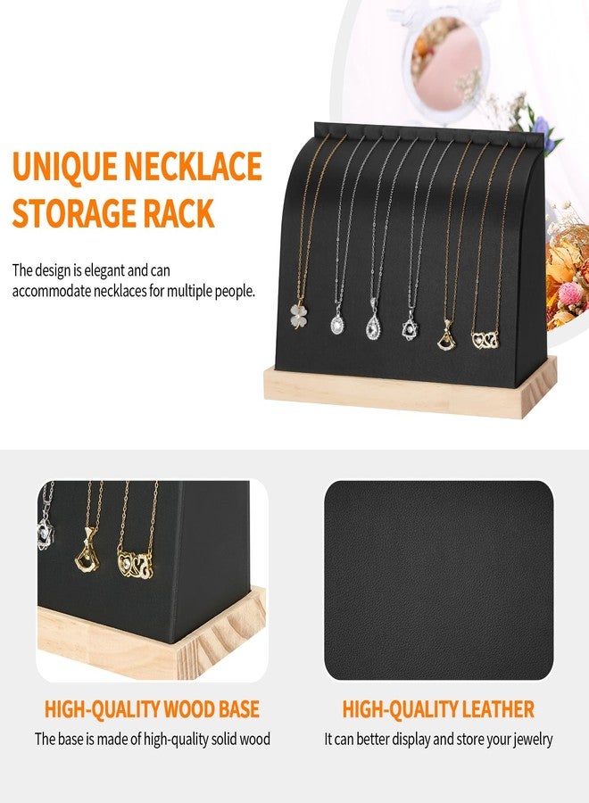 KUKUVR PU Cambered Necklace Display Stand for Women, Wood Base Jewelry Holder Rack for Necklace Pendant Bracelet Chains, Necklaces Storage Organizer Showcase for Selling Vendors exhibition (Black) - Image 3