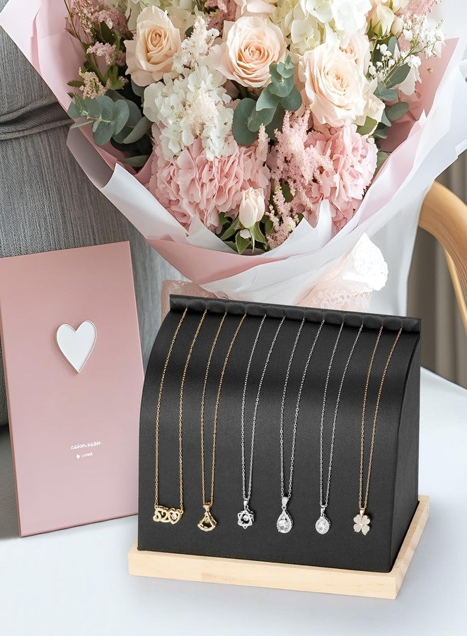 KUKUVR PU Cambered Necklace Display Stand for Women, Wood Base Jewelry Holder Rack for Necklace Pendant Bracelet Chains, Necklaces Storage Organizer Showcase for Selling Vendors exhibition (Black) - Image 5