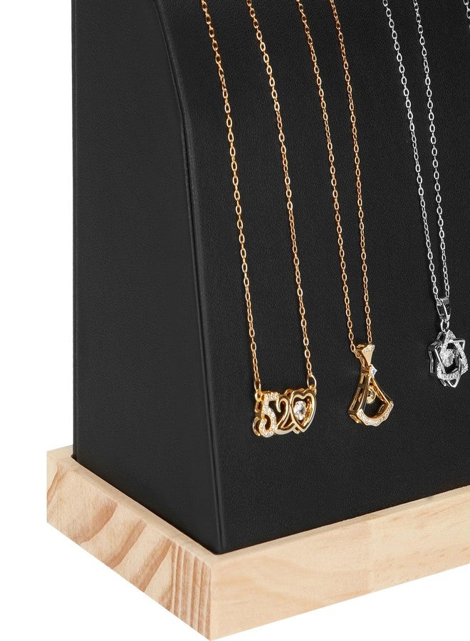 KUKUVR PU Cambered Necklace Display Stand for Women, Wood Base Jewelry Holder Rack for Necklace Pendant Bracelet Chains, Necklaces Storage Organizer Showcase for Selling Vendors exhibition (Black) - Image 4