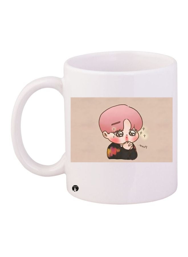 Cartoon Printed Coffee Mug White/Beige/Pink 11ounce