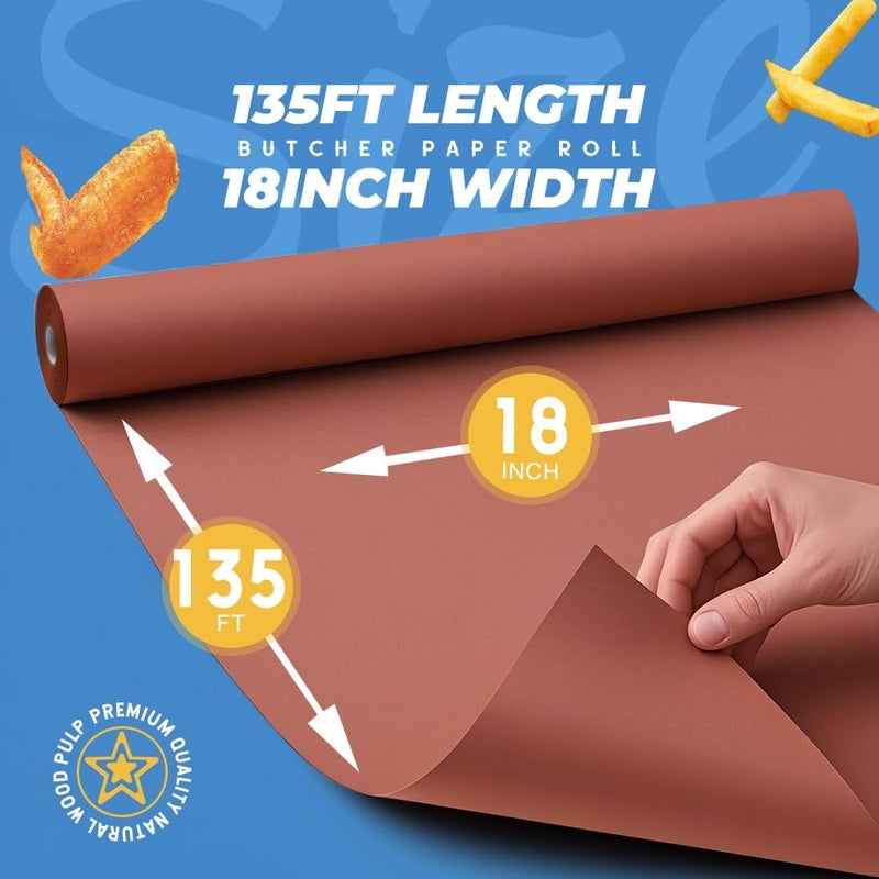 PH PERKHOMY Pink Butcher Paper Roll 18" x 1620" (135') for Smoker BBQ Grilling Smoking Meat Unbleached Uncoated Unwaxed (Pink, 18" x 135') - Image 2