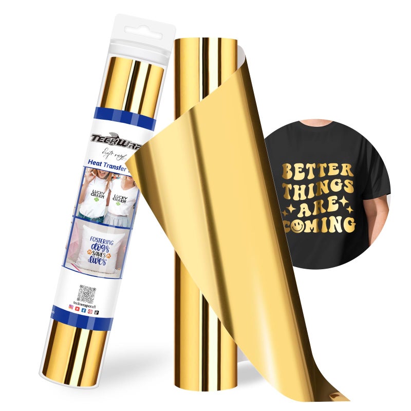 TECKWRAP Gold HTV Heat Transfer Vinyl 12 x 5ft Chrome Gold Vinyl for Craft Cutter Heat Press Machine Iron On Vinyl for TShirts Easy to Cut  Weed
