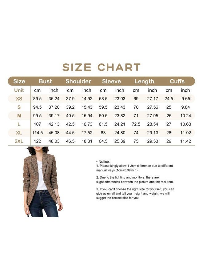 ebossy Women's Notch Lapel 2 Button Boyfriend Blazer Suit Houndstooth Plaid Jacket Coat, X-brown, M - Image 5