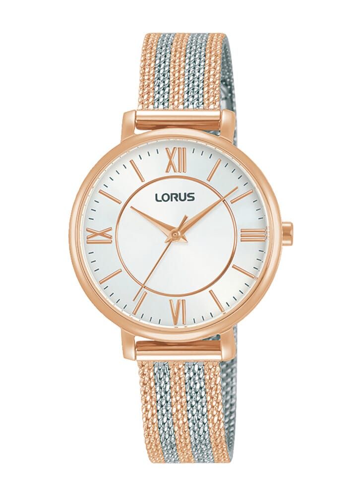 LORUS ساعة لوروس بيضاء بمينا أشعة الشمس تناظرية كوارتز ستانلس ستيل للنساء RG216TX9 - Image 1
