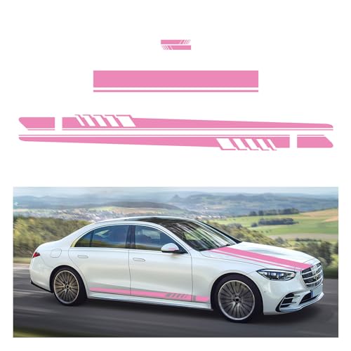 Dickno 5 PCS Car Hood Stripe Sticker Vinyl Modified Rearview Mirror Decals Racing Sports Auto Body Side Sticker Decoration Universal Exterior Stickers for Skirt Roof Bumper Large Pink - Image 1