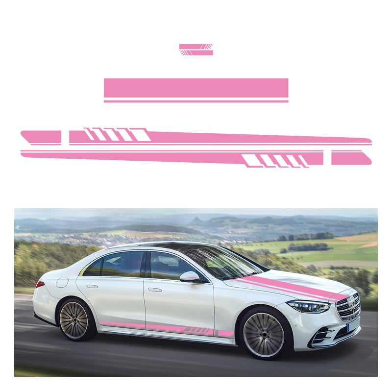 Dickno 5 PCS Car Hood Stripe Sticker Vinyl Modified Rearview Mirror Decals Racing Sports Auto Body Side Sticker Decoration Universal Exterior Stickers for Skirt Roof Bumper Large Pink - Image 3