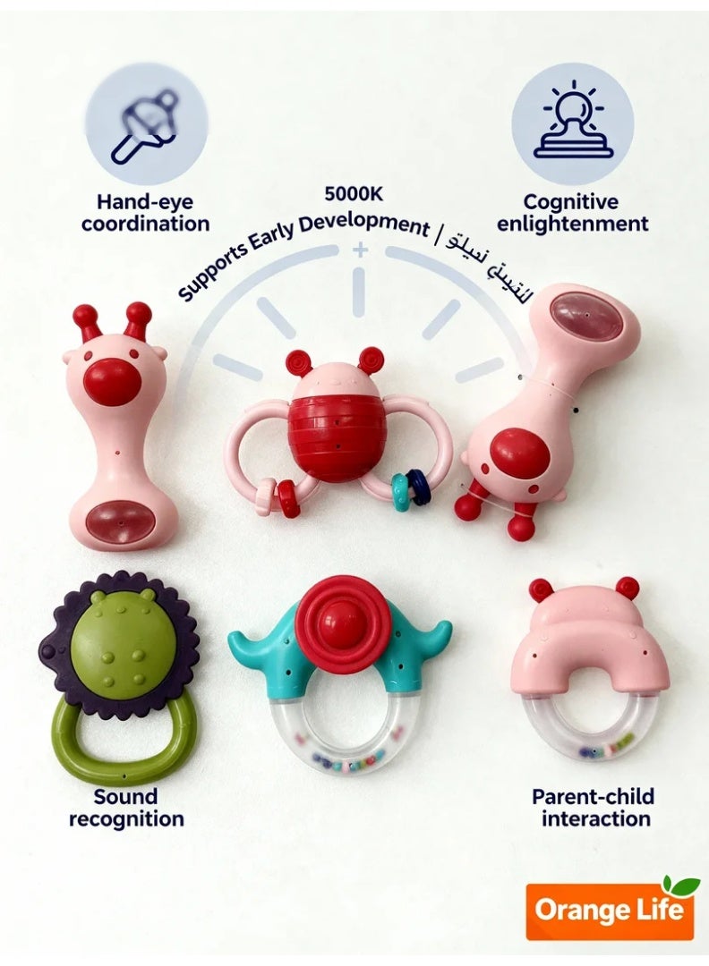 Orange Life Baby Rattle Toys Set of 6 – Gift Box Packaging, Safe Material, Early Learning Hand Grasp Shakers for Newborns & Infants - Image 2