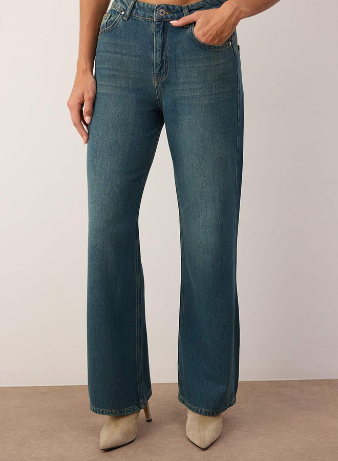 trendyol Dark Blue High Waist Draped Lyocell Blended Wide Leg Jeans - Image 3