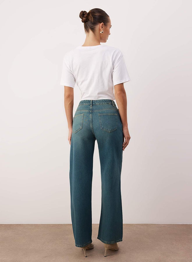 trendyol Dark Blue High Waist Draped Lyocell Blended Wide Leg Jeans - Image 4