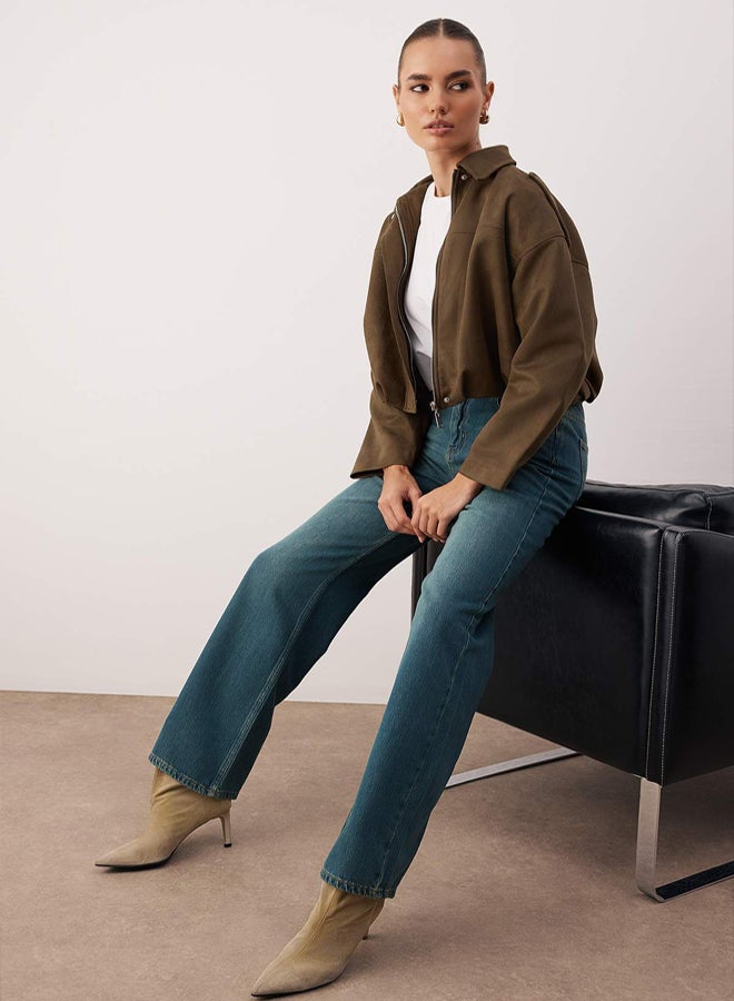 trendyol Dark Blue High Waist Draped Lyocell Blended Wide Leg Jeans - Image 2
