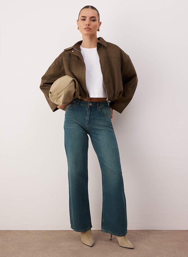 trendyol Dark Blue High Waist Draped Lyocell Blended Wide Leg Jeans - Image 1