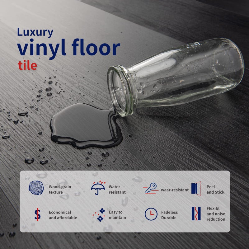 Art3dwallpanels Peel and Stick Floor Tiles Vinyl Flooring Planks, 24 Sheets 36 Sq.Ft Black Adhesive Wood Plank, Thin Design - Image 2