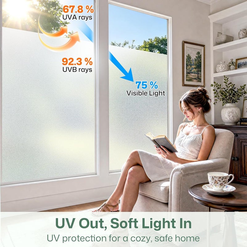 Coavas Frosted Window Privacy Film for Glass, Bathroom Window Static Cling Covering UV & Heat Blocking, Day and Night Door Privacy Frosting Film for Home Office, Pure, 11.8 x 78.7 Inches | Day & night privacy for home office glass doors bathroom windows, easy cling install, no adhesive, Pure, 11.8 x 78.7 in - Image 4
