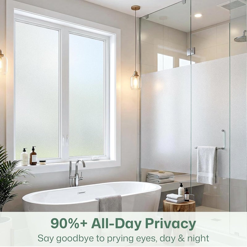 Coavas Frosted Window Privacy Film for Glass, Bathroom Window Static Cling Covering UV & Heat Blocking, Day and Night Door Privacy Frosting Film for Home Office, Pure, 11.8 x 78.7 Inches | Day & night privacy for home office glass doors bathroom windows, easy cling install, no adhesive, Pure, 11.8 x 78.7 in - Image 2