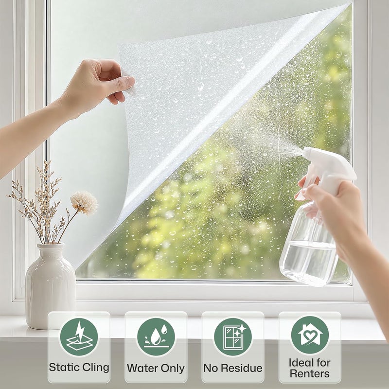 Coavas Frosted Window Privacy Film for Glass, Bathroom Window Static Cling Covering UV & Heat Blocking, Day and Night Door Privacy Frosting Film for Home Office, Pure, 11.8 x 78.7 Inches | Day & night privacy for home office glass doors bathroom windows, easy cling install, no adhesive, Pure, 11.8 x 78.7 in - Image 5