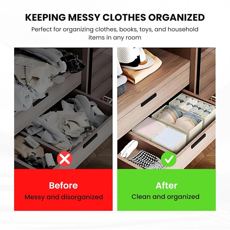 Home Essentials Drawer Organizers - Socks Organizer,Wardrobe Organizer for Socks, Bra, Panty, Lingerie,Ties Storage,Durable,Space-Saving Drawer Box for Household Use,Cotton Material (Pack Of 4), Beige - Image 4