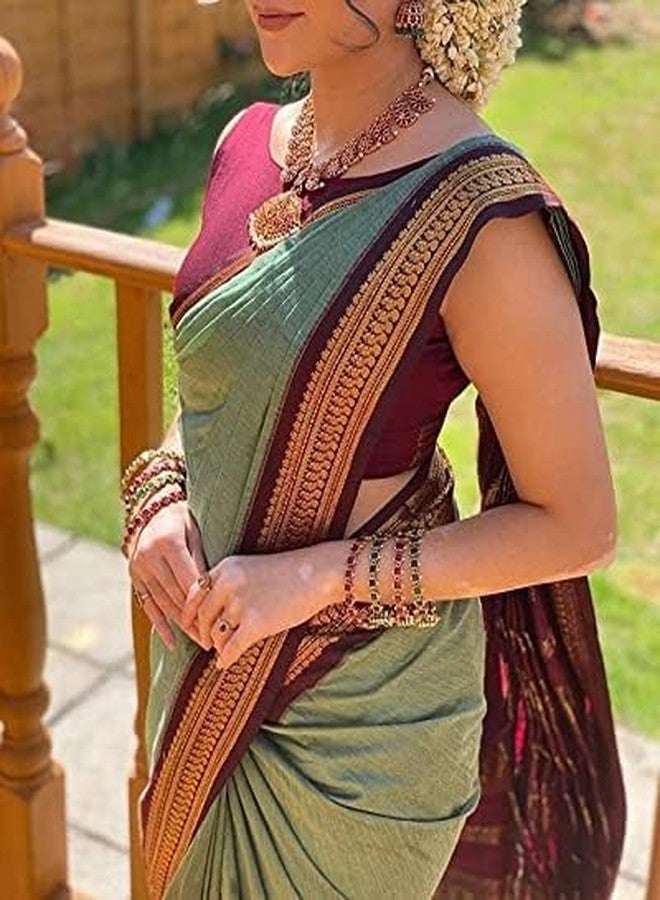 Avantika Fashion Women's Amazing Woven Pure Cotton Silk Art Silk Saree With Blouse Piece (Pista Maroon) - Image 1