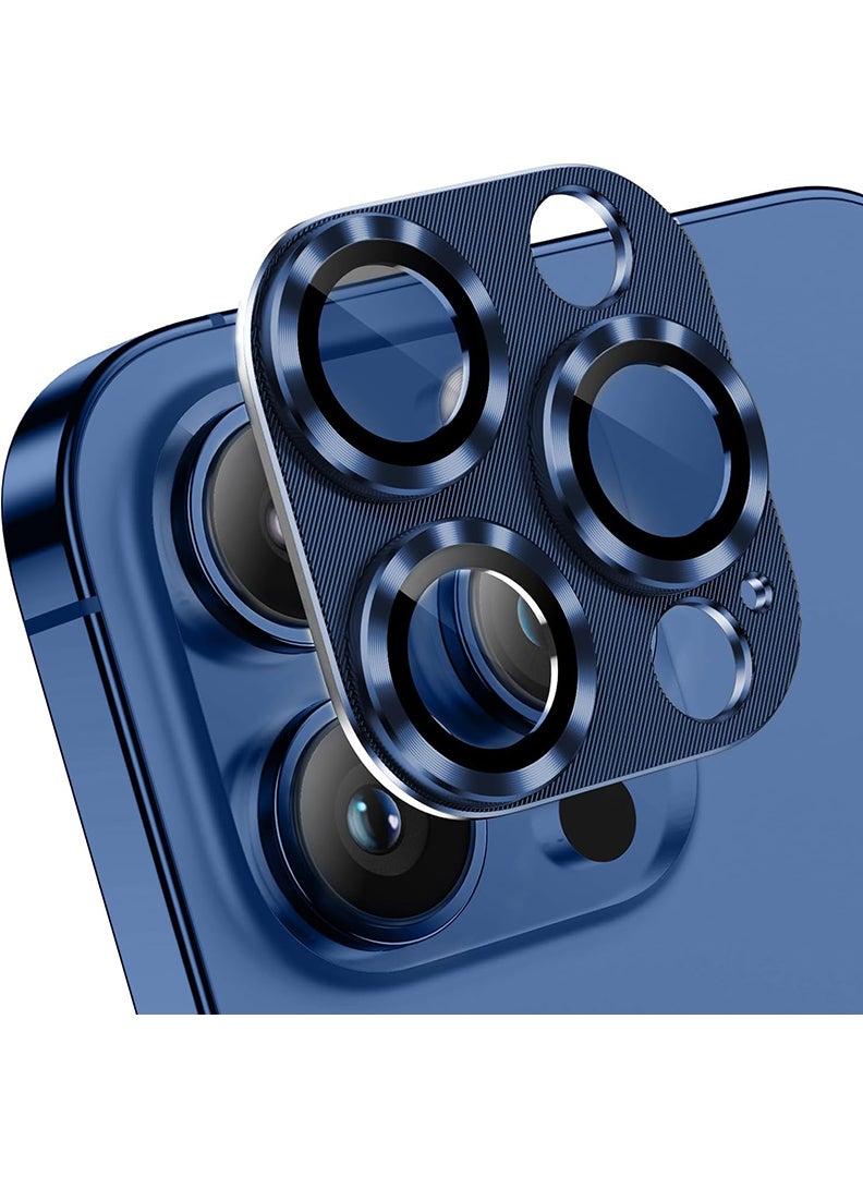 Theodor iPhone 15 Pro Max/ 15 Pro  Camera Lens Protector With 9H Tempered Glass Camera Ring Anti Scratch Metal Plate [Drop Protection], Case Friendly Camera Cover, Blue Titanium - Image 1