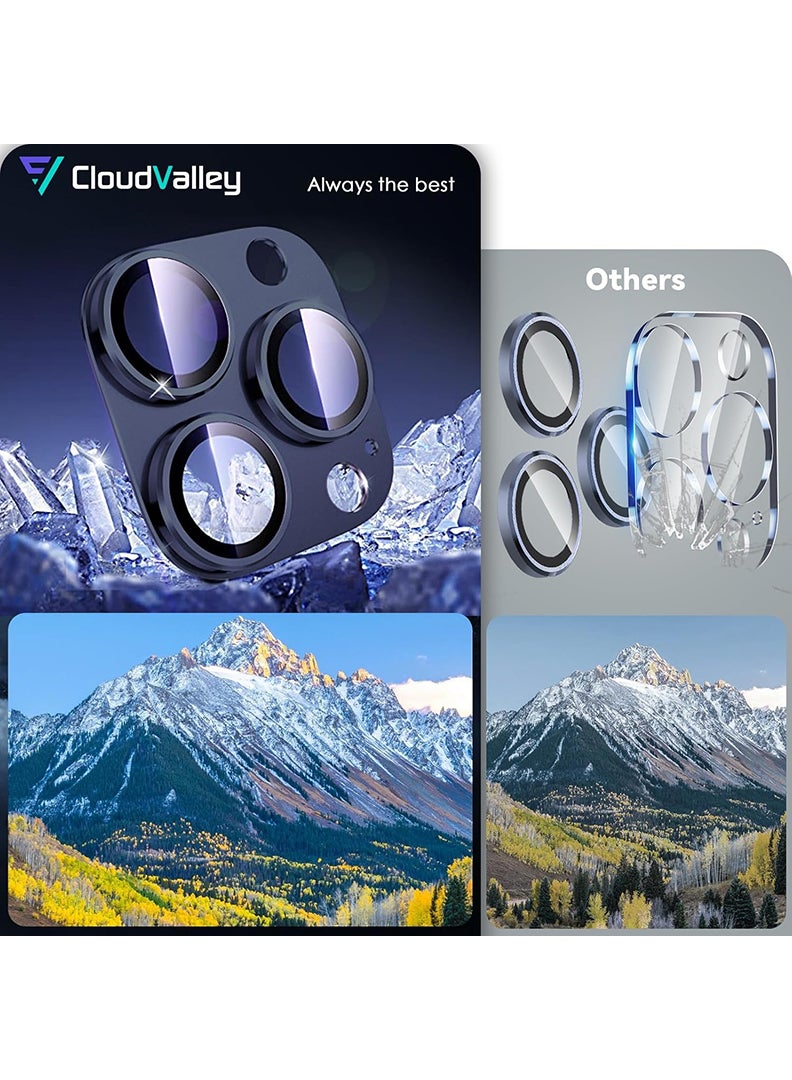 Theodor iPhone 15 Pro Max/ 15 Pro  Camera Lens Protector With 9H Tempered Glass Camera Ring Anti Scratch Metal Plate [Drop Protection], Case Friendly Camera Cover, Blue Titanium - Image 5