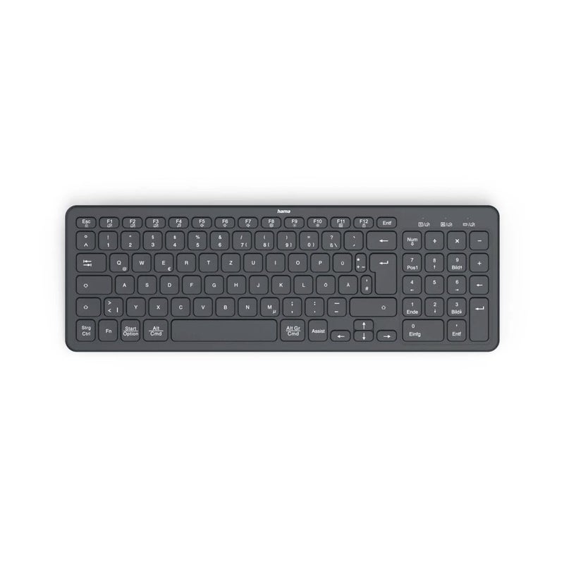 Hama WK-300 Wireless Multi-Device Keyboard, Black, 97 Keys, Bluetooth 5.2 and 2.4 GHz RF, for PC, Smartphone and Tablet - Image 1