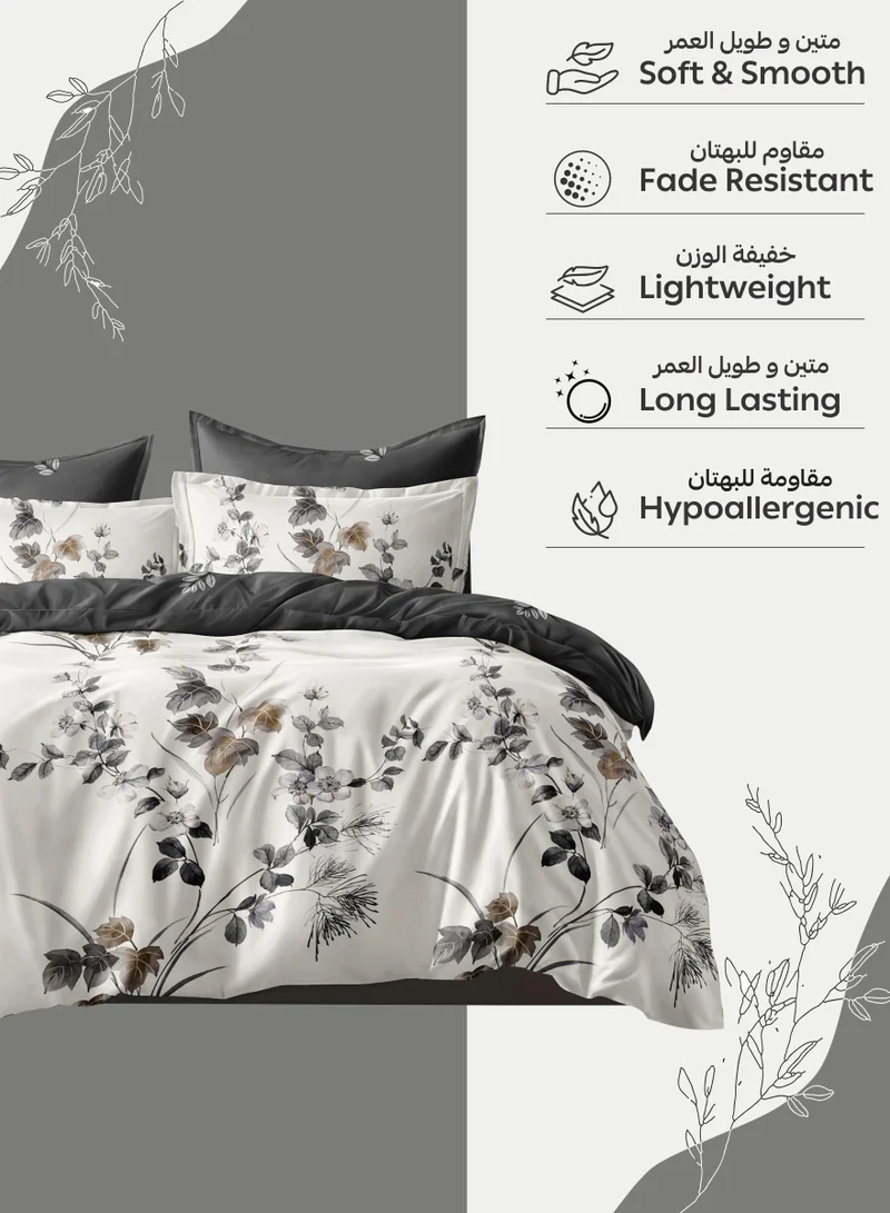 Donetella Printed Duvet Set, King Size 220x240 cm - 6-Pcs Bed Set, Microfiber Fabric - 1 Duvet Cover, 1 Fitted Sheet, 2 Pillow Shams, 2 Pillowcases (Filler Not Included)