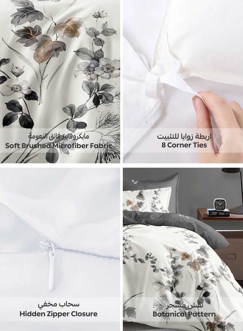 Donetella Printed Duvet Set, King Size 220x240 cm - 6-Pcs Bed Set, Microfiber Fabric - 1 Duvet Cover, 1 Fitted Sheet, 2 Pillow Shams, 2 Pillowcases (Filler Not Included)