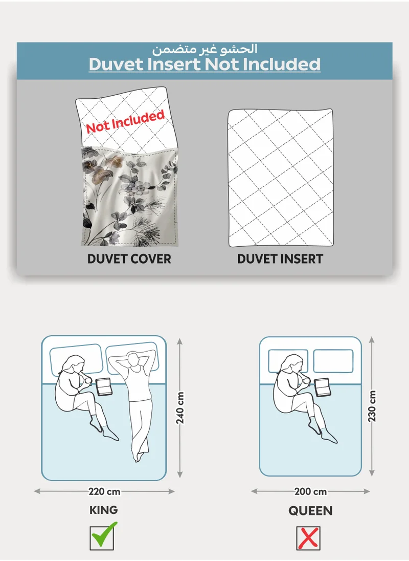 Donetella Printed Duvet Set, King Size 220x240 cm - 6-Pcs Bed Set, Microfiber Fabric - 1 Duvet Cover, 1 Fitted Sheet, 2 Pillow Shams, 2 Pillowcases (Filler Not Included)