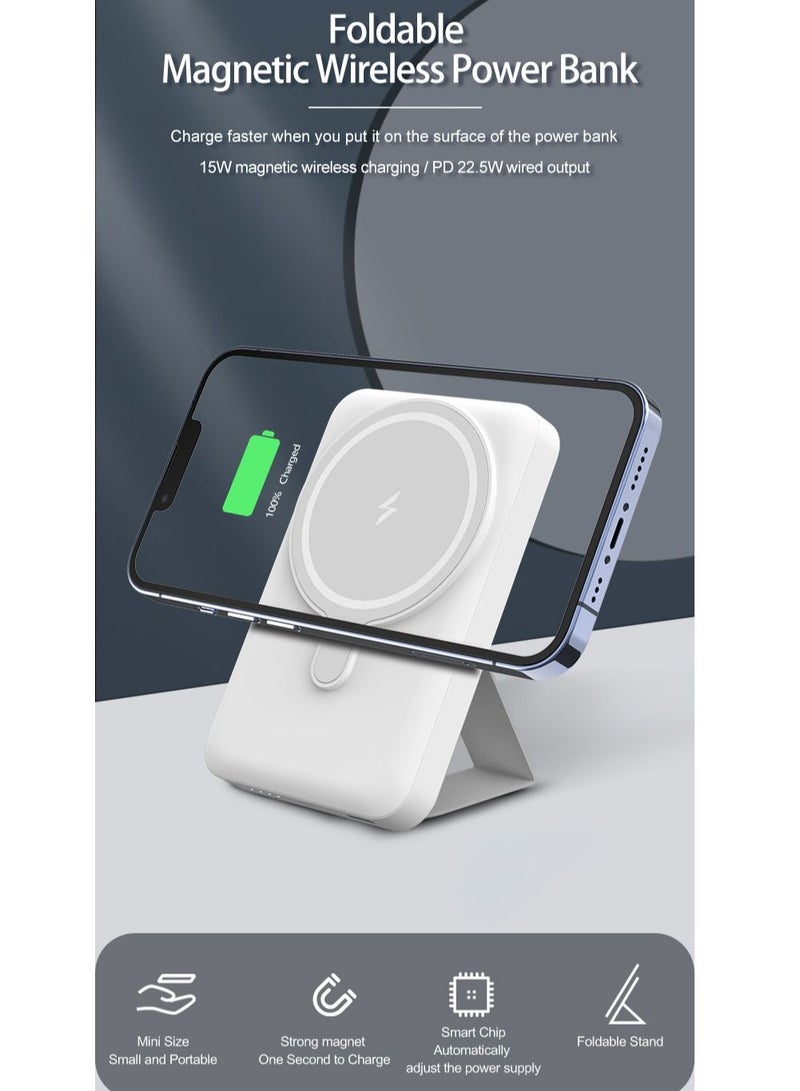 GULFLINK Fast Magnetic Portable Foldable Power Bank Charger for Apple iPhone 13/14/15 series 10000mah White - Image 2