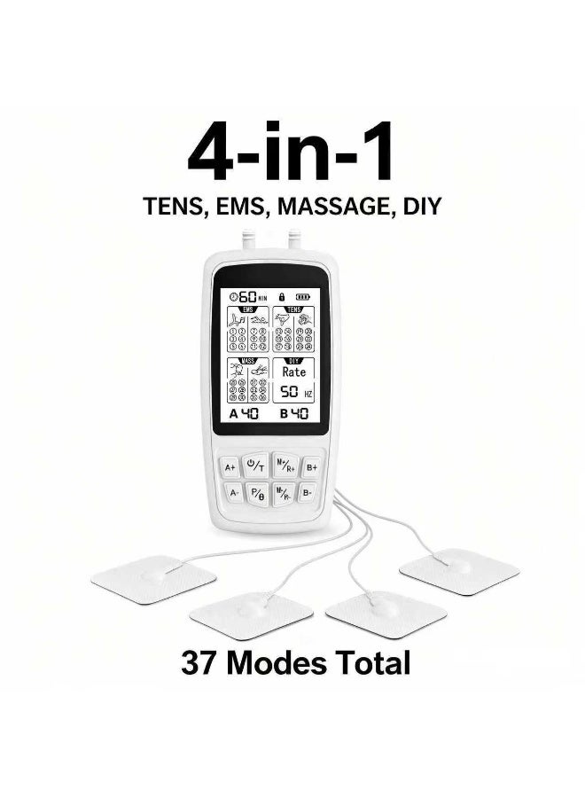 4-in-1 TENS EMS Massage Device | 37 Modes | Muscle Stimulator for Pain Relief & Recovery | Rechargeable Electric Pulse Massager with DIY Mode - Image 1