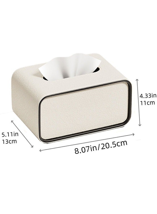 Ellipse Leather Tissue Box ，High-end Fashion Leather Tissue Box，Ellipse Napkin Tissues Holder Dispenser, Leather Tissue Box for Car Living Room Bedroom Tissue Box(White） - Image 2