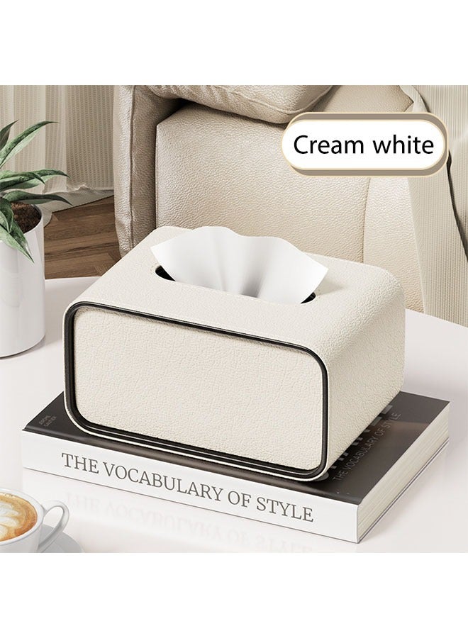 Ellipse Leather Tissue Box ，High-end Fashion Leather Tissue Box，Ellipse Napkin Tissues Holder Dispenser, Leather Tissue Box for Car Living Room Bedroom Tissue Box(White） - Image 3