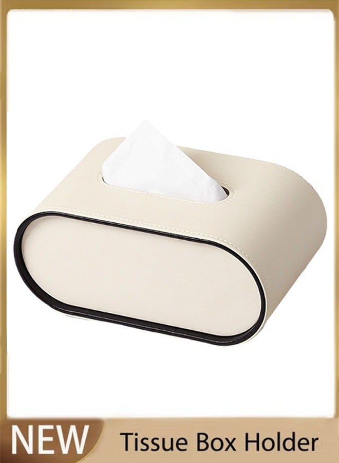 Ellipse Leather Tissue Box ，High-end Fashion Leather Tissue Box，Ellipse Napkin Tissues Holder Dispenser, Leather Tissue Box for Car Living Room Bedroom Tissue Box(White） - Image 1