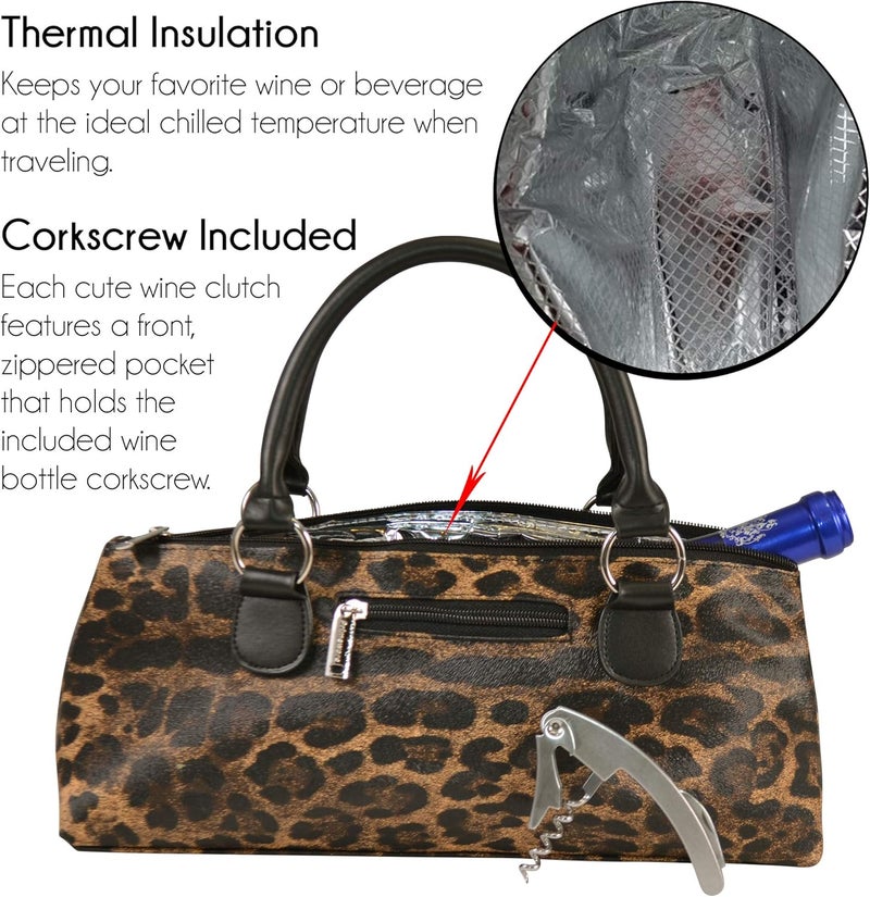 Primeware Wine Clutch Bag (Thermal Insulated) Trendy Women’s Carry Tote | Holds Red & White 750mL Bottles | Trendy Fashion | Incl. Portable Waiter-Style Corkscrew (Cougar) - Image 4